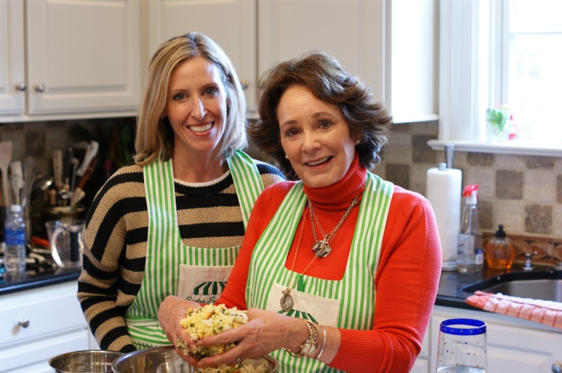 Sister Schubert and me cooking Thanksgiving dinner.