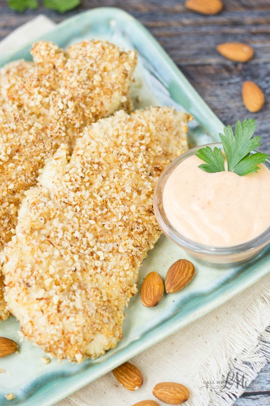 pieces of almond crusted chicken breast.