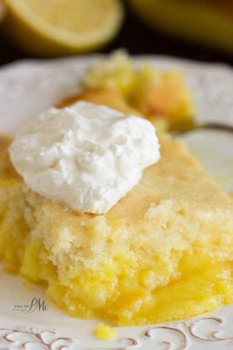 plated slice of lemon lava cake.