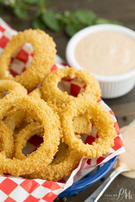 Oven Fried Onion Rings with Copycat Outback Blooming Onion Dipping Sauce