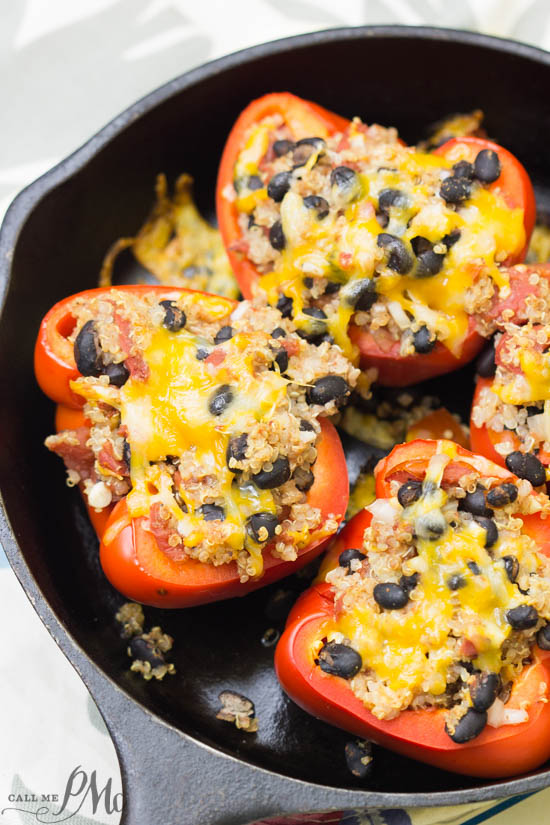 Southwestern Quinoa Stuffed Bell Peppers is a Tex Mex flavored healthy meatless entree recipe that's full of protein, vegetables, and grains.