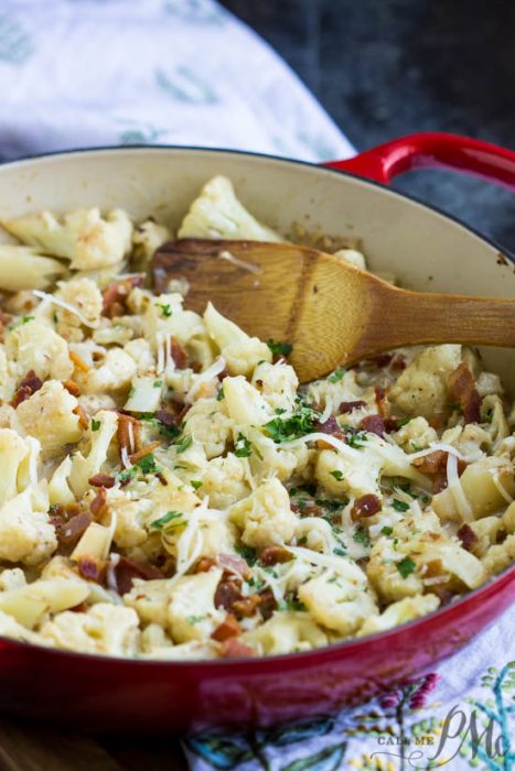 Creamy Parmesan Cauliflower with Bacon