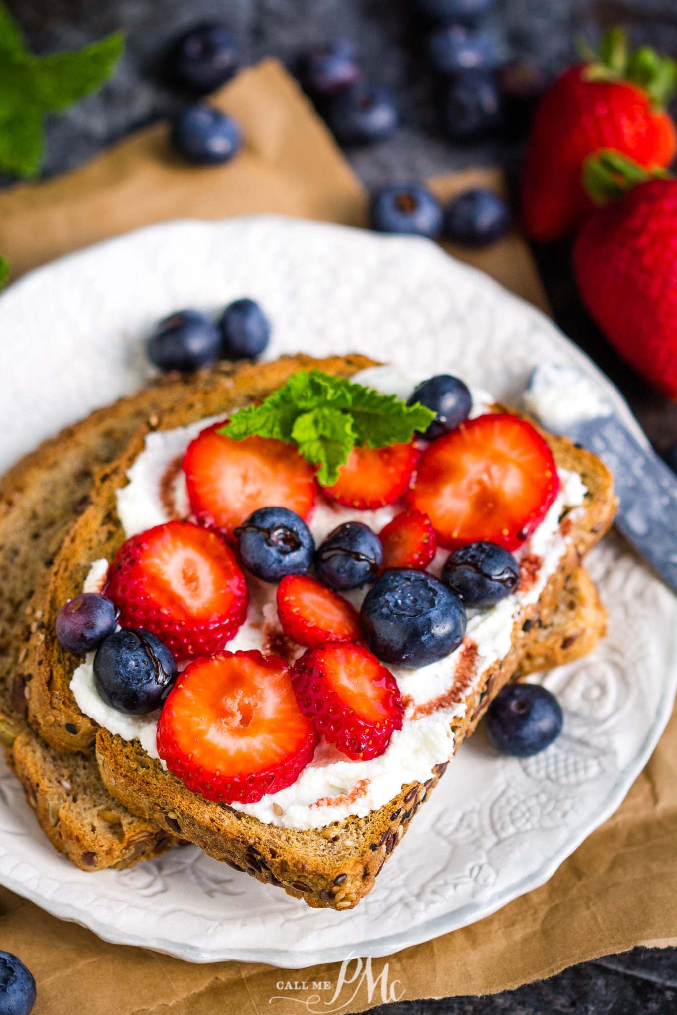 Date Syrup Drizzled Berry Ricotta Toast