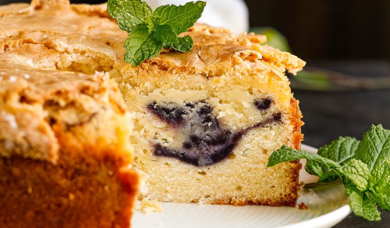 Blueberry Swirl Pound Cake with Lemon Glaze