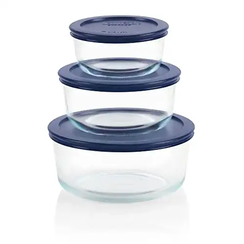 Pyrex 6-Pc Glass Food Storage Set with Lid, 7-Cup, 4-Cup, & 2-Cup Roun, Glass, BPA-Free Lid, Dishwasher, Microwave & Freezer Safe