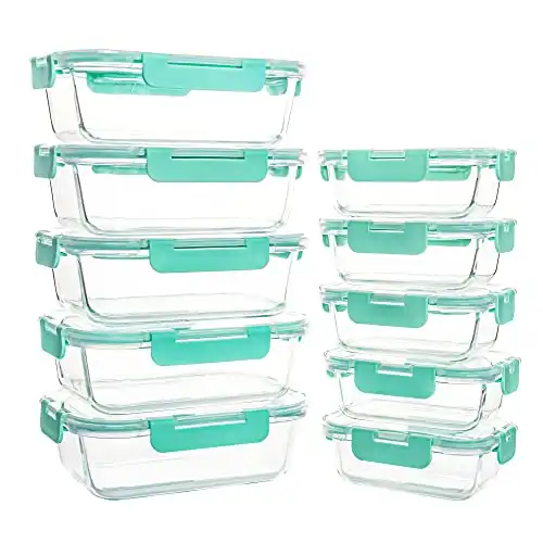 YARYOUNG 10 Pack Glass Storage Containers with lids, Airtight, Microwave, Freezer & Dishwasher Safe (34oz & 12oz)