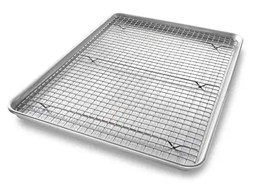 USA Pan 1607CR Bakeware Extra Large Sheet Baking Pan and Bakeable Nonstick Cooling Rack Set, XL, Metal