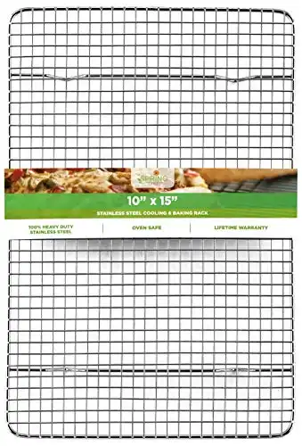 Oven Safe, Heavy Duty Stainless Steel Baking Rack & Cooling Rack, 10 x 15 inches Fits Jelly Roll Pan