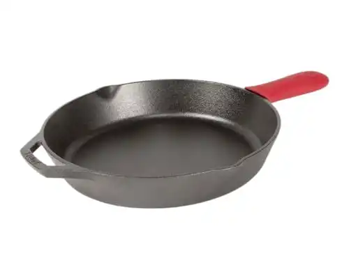 Lodge Cast Iron Skillet with Red Silicone Hot Handle Holder, 12-inch