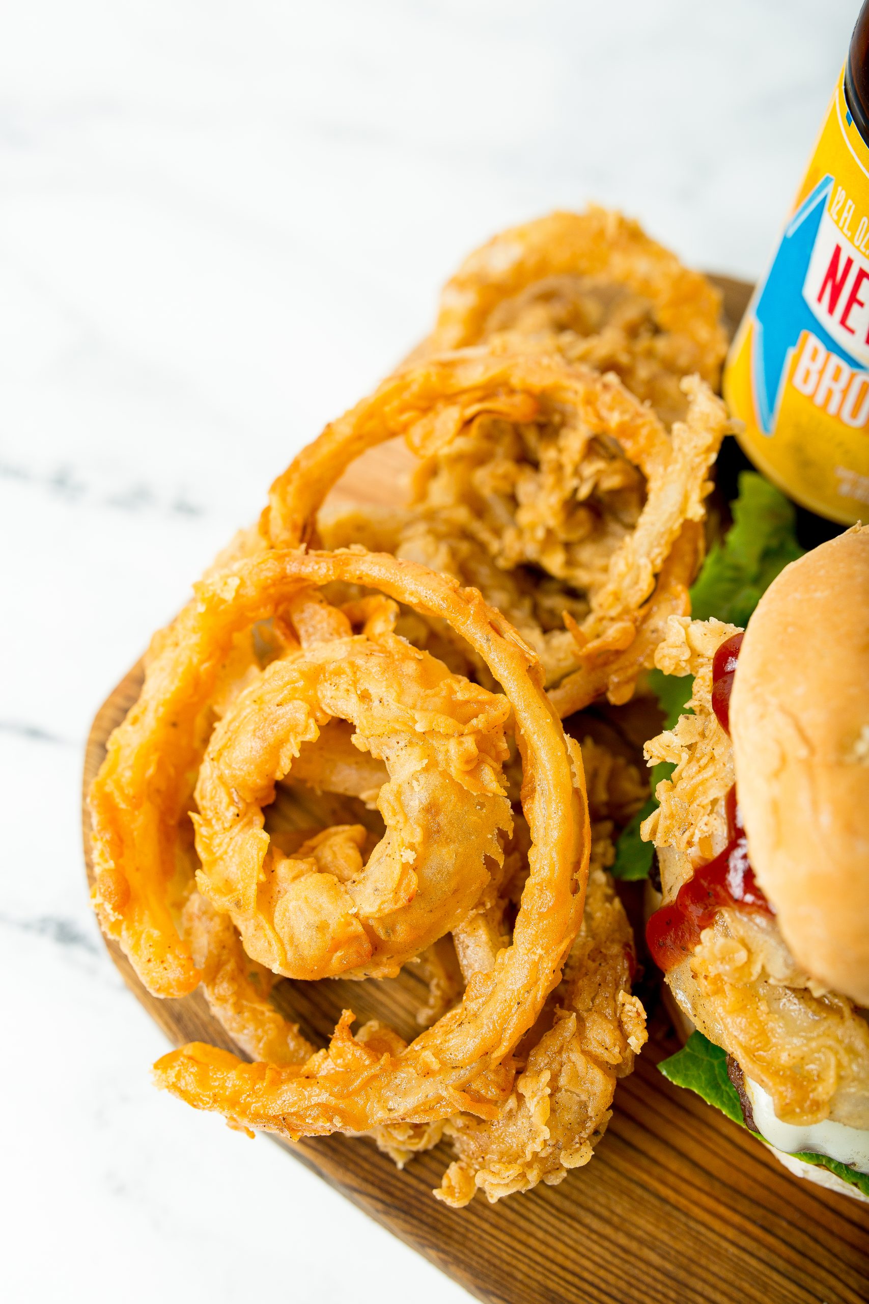 Close up of fried food on a plate.