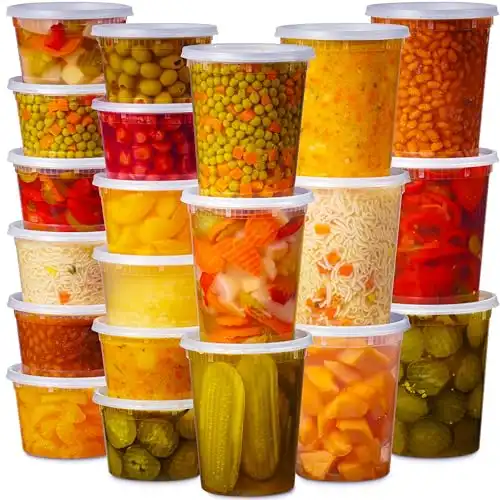 48 Pack Plastic Food Storage Containers with Lids (24 Each 16 & 32 oz) Clear, Disposable, BPA Free, Stackable, Microwave & Freezer Safe