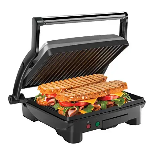 Chefman Panini Grill Gourmet Sandwich Maker Non-Stick Coated Plates, Opens 180 Degrees to Fit Any Size Food, Stainless Steel Surface and Removable Drip Tray, 4 Slice