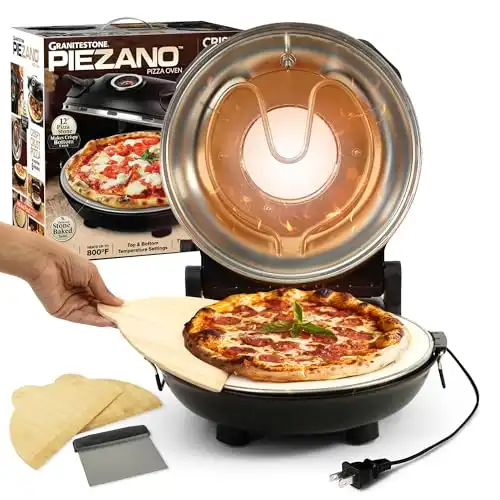 PIEZANO Crispy Crust Electric Indoor Portable Pizza Oven, 12 Inch Heats up to 800F