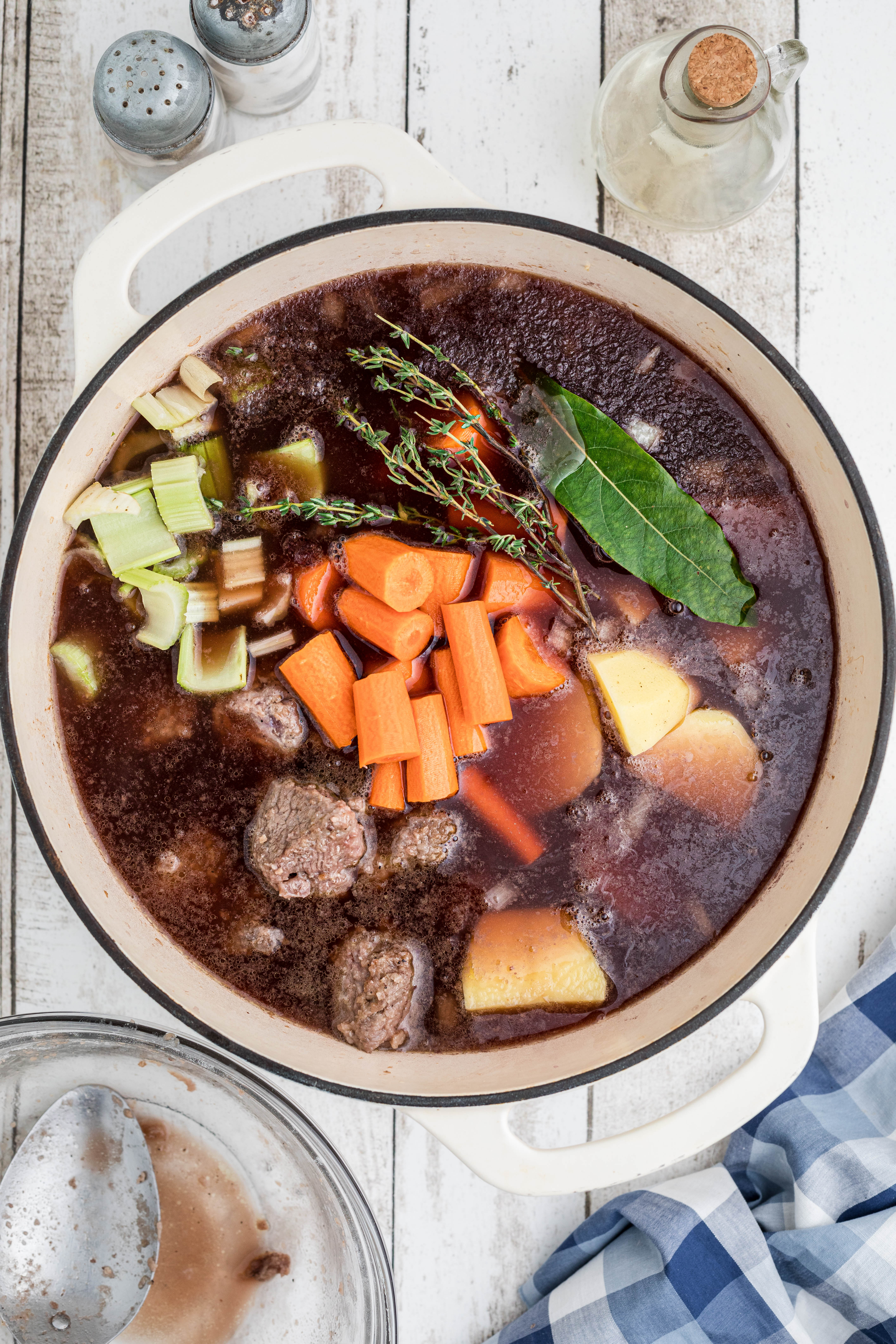 Vegetables in a pot.