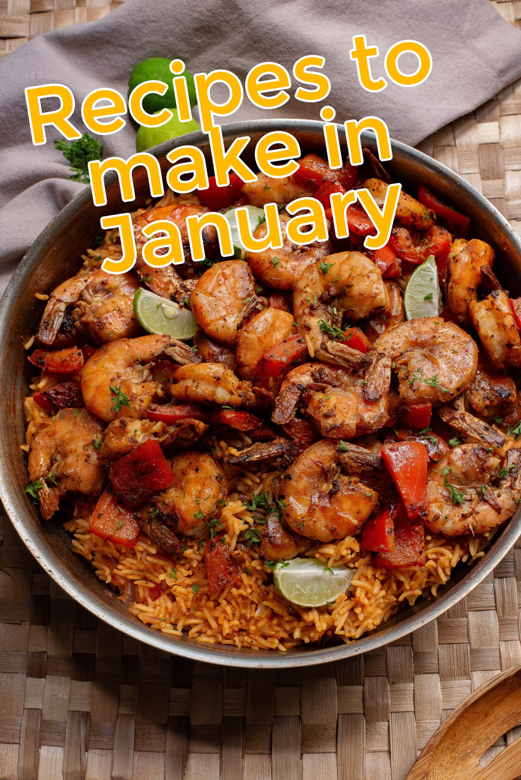 A skillet dish featuring seasoned shrimp, rice, and lime wedges shines as a perfect recipe to 